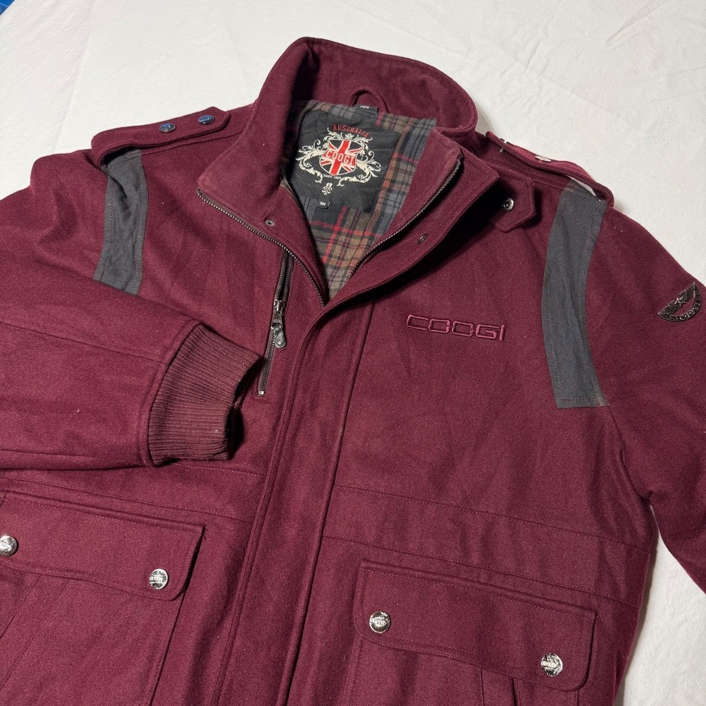 Coogi Australia Mens 3XL Wool Blend Bomber Jacket Burgundy Maroon Quilted F10TW